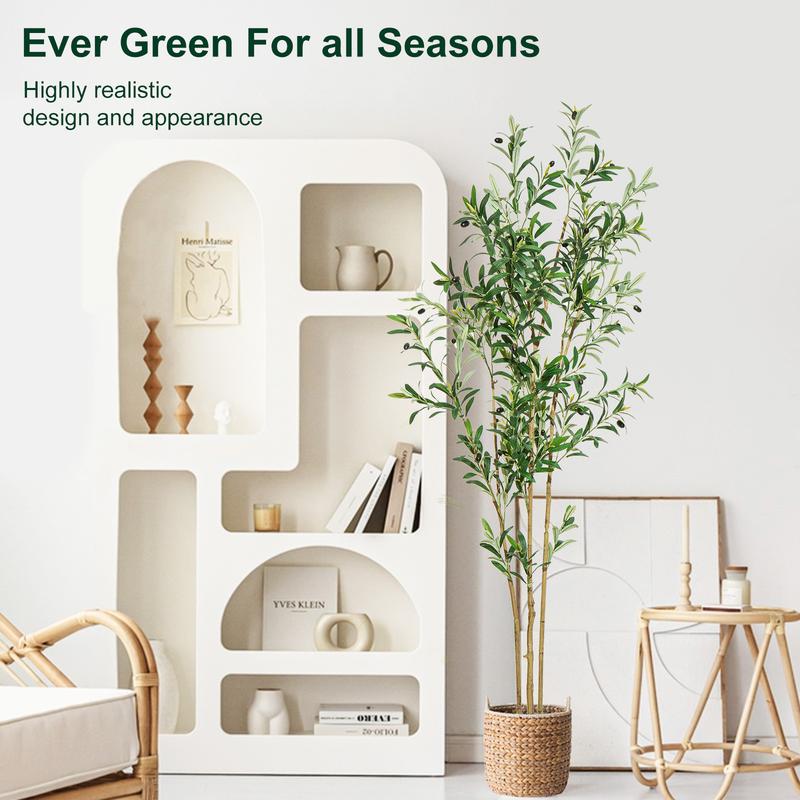 Megahit Artificial Olive Tree Potted Plant, 6Ft/5Ft/4Ft/3.2Ft Tall Faux Silk Leaves, Natural Wood Trunk & Lifelike Fruits - Indoor Fake Tree for Home Office Decor, Decorative Ornaments