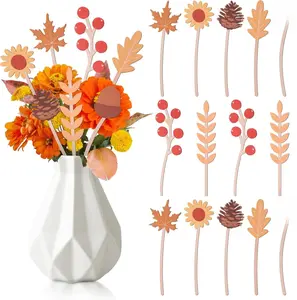 Autumn Leaves Wooden Picks - 14PCS Fall Maple Leaves Double-Sided Wooden Decorative Pick for Home Vase Filler, Autumn Foliage Wooden Floral Pick for Farmhouse Decor Fall Decorations for Home