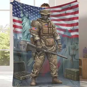 Tactical Soldier Flannel Blanket American Flag Statue Of Liberty Camouflage Pattern UltraSoft Lightweight Plush Warmth Perfect For Living Room Couch Bed Decor Outdoor Camping Trips Military Theme Veteran Gifts Cozy Home Relaxation