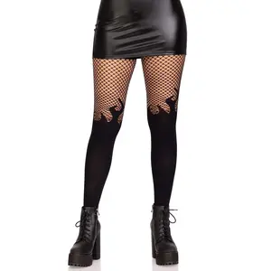 Women's Black Flame Fishnet Tights