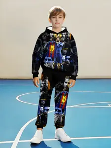 Boys' Ronaldo 7 Junior Hoodie Set, Casual Fitted Sweatshirt, Sweatpants, Random Print, Regular Length, Fall & Winter Fashion, Youth Streetwear, Hoodies