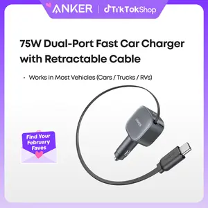 Anker USB-C Car Charger, 75W Max Fast Charging, Sleek and Compact Design with Retractable Cable, for iPhone 17 / 16 / 15 Series, Samsung S24 / S23, MacBook, and More