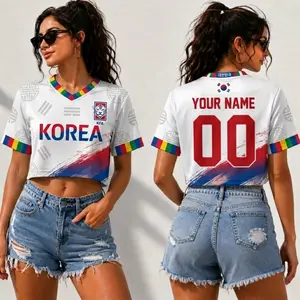 Custom Korea Crop Jersey, Personalized Korea Soccer Shirt, Women's Flag Crop Top, Custom Name Number Football Tee