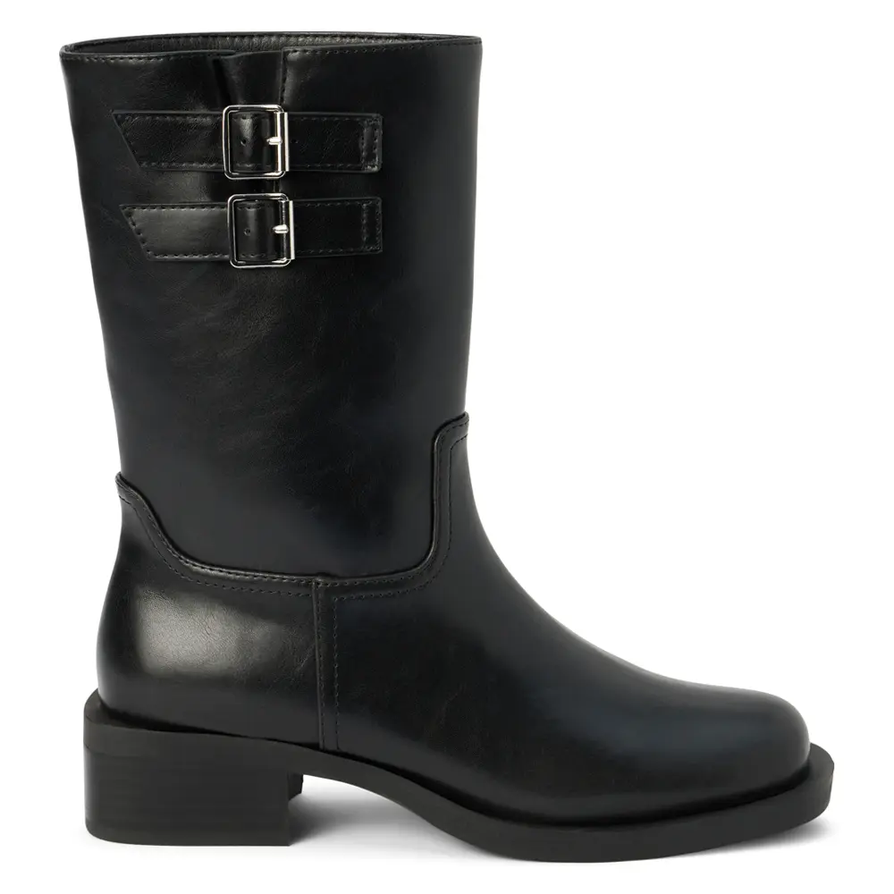 COCONUTS by Matisse Womens Basil Pull On Motorcycle Casual Boots Mid Calf Low Heel 1-2" - Black