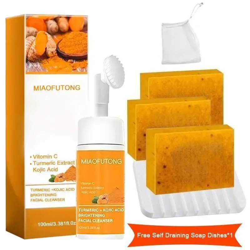 Turmeric Wash and Care two PieceSetTurmericCleansing Mousse, Turmeric SoapFacialCleansing Skincare FacialCleansing CleanserFacial Wash Comfort Deep Pore Cleaning