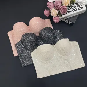 Champagne Gold Sequin Glitter Underwire Corset Top | Sexy Tube Top Shapewear | Anti-Wardrobe Malfunction