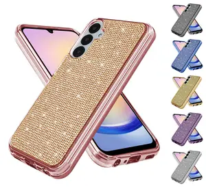 HappyDeals Shockproof Dual Layer Hybrid Full 3D Rhinestone Shiny Bling Impact Cover Case for Samsung Galaxy A17 5G