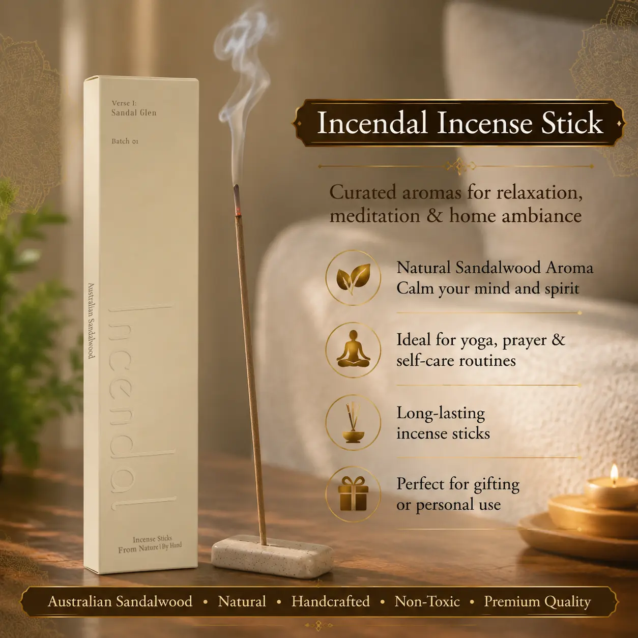 Incendal Aurora Veil Incense Natural Incense Sticks Suitable for meditation, yoga, relaxation, purification, spiritual rituals, and home fragrance use.