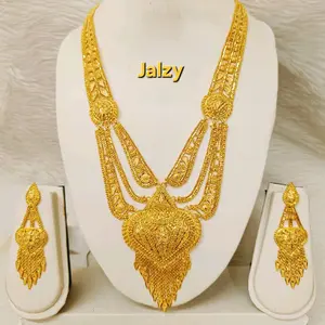 Jalzy Indian Design Necklace Set with Intricate Gold Plated Details and Matching Earrings for Festive Wear