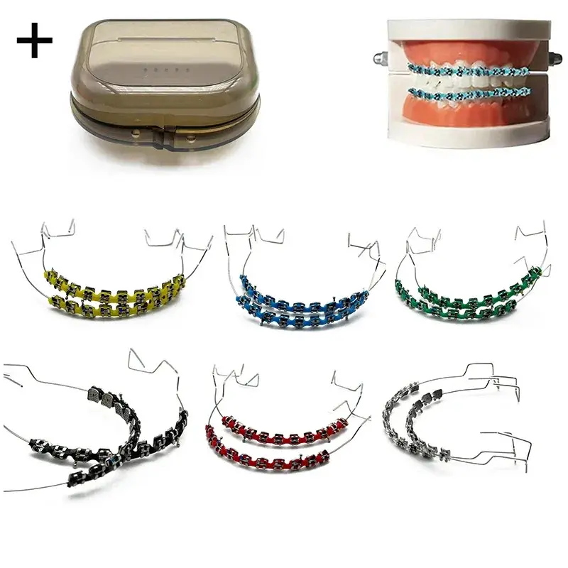 Colorful Dental Fake Braces With Hook Temporary Tooth Decoration With Metal Wires Bracket With Hook Ligature Tie Dental Tool