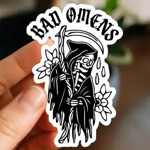 Bad Omens Sticker, Skeleton Reaper with Gothic Band Name Design, Dark Aesthetic Metalcore Sticker for Notebooks, Laptops & Water Bottles, Perfect for Bad Omens Fans, Alt Girls, Alt Guys, Metalheads & Heavy Music Lovers, Bold Reaper Band Sticker