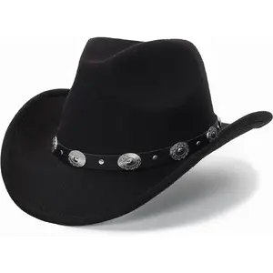 Western Cowboy Hat for Men Women Classic Fedora Hat with Buckle Belt (Size:M-L)