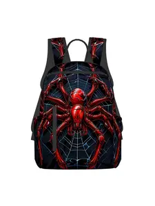 Red spider pattern full print backpack Casual printed backpack