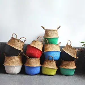 14 Colors Panier Osier Foldable Handmade Storage Basket Wicker Rattan Seagrass Straw Flower Pot Laundry Basket Cestas Mimbre