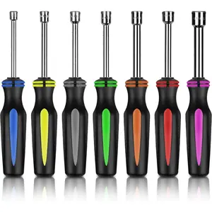 7 count Metric Nut Driver Set,Solid Shaft Nut Drivers (5, 6, 7, 8, 9, 10,11 mm) For Tightening and Loosening Fasteners with Color Coded Nonslip Comfort TPR Hand Grips, Hex Deep Nut Driver Set