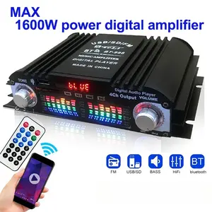 MAX 1600W Peak Power HiFi Sound Amplifier BT-998 Digital 4 Channel Audio Bluetooth FM Radio USB SD Card Remote Control Adapter Card