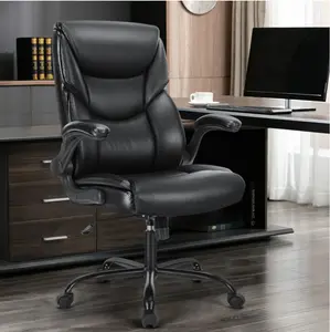 Heavy Duty Ergonomic Computer Gaming Office Chair, With Wheels, Flip-up Arms, Adjustable Height, PU Leather, Black