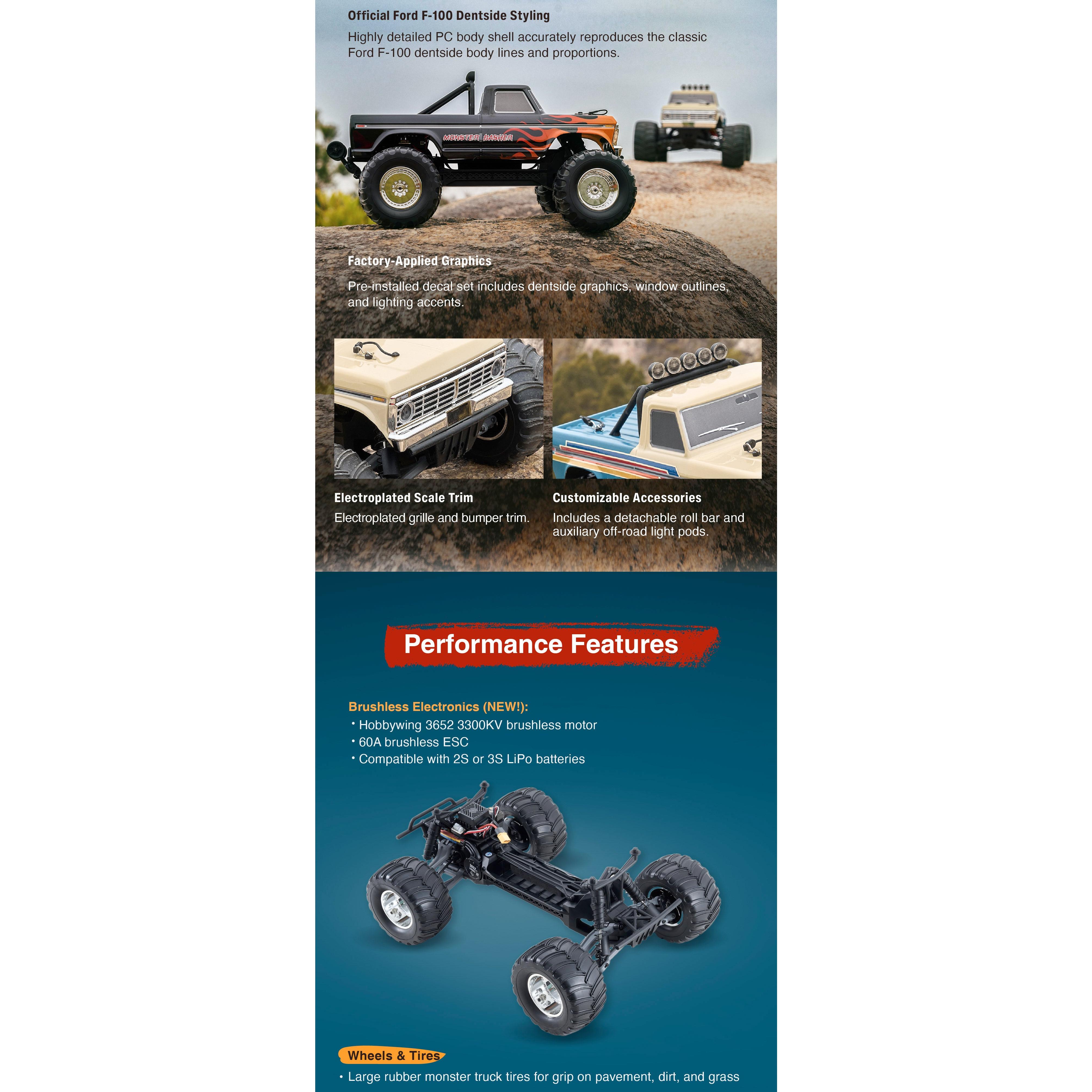 FMS 1:10 Ford F-100 Monster Truck Brushless RS (RS=Batteries and charger not included)