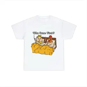 Funny Chicken Egg Graphic T-Shirt, “Who Came First” Meme Tee, Humor Gift Shirt, Unisex Casual Streetwear Tee