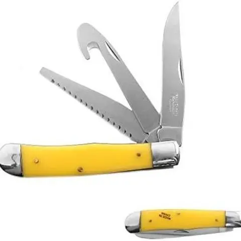 Wild Turkey Handmade 3-Blade Gentleman's Folding EDC Pocket Knife (WT-089Y) - 3.25" Stainless Steel Blade, Gut Hook, Saw, Pocket-Ready 7.5", Outdoor Knives, EDC Survival Tool, Camping Gear for Carving, Peeling
