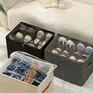Foldable Fabric Shoe Box with Dust Cover, High Strength Nylon Storage Box for Shoes Clothes Accessories, Space Saving Rectangle Organizer