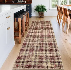 Washable Runner Rug  Modern Christmas Entryway Rug Tartan Plaid Non Slip Kitchen Rugs Rustic Bedroom Area Rug Hallway Runners Soft Carpet Bath Mat Stain Resistant Throw Rugs  Indoor Mat for Laundry Red