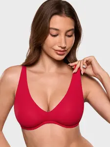 INLYRIC Women's Inbarely Plus Unlined Bras V Neck No Padding Underwire Tshirt Comfort Lounge Everyday Bras SpringStatements