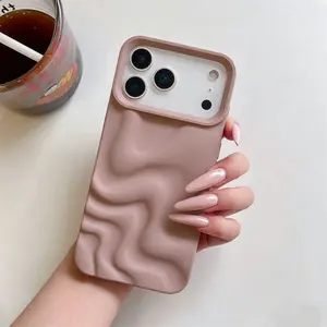 O'Case 3D Wavy Textured iPhone Case, Stylish Clean Aesthetic Matte Finish Silicone Cover, Irregular Wave Pattern Shockproof Bumper, Minimalist Solid Color Protective Case for iPhone 17 16 15 14 Pro Max Plus, Neutral Tones Gift for Her