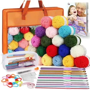 Crochet Yarn for Crocheting, 1093 Yards  Yarn for Knitting,Full Crochet Kits for Beginners and Professionals,  Crochet Hooks, Instruction Book and Orange Storage Bag