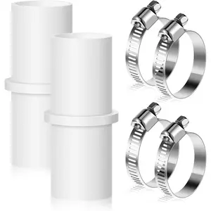 2 Pieces Washing Machine Drain Hose Connectors, Fit for 0.8 Inch, Hose Washer Extension Adapter with 4 Pieces Drain Hose Clamps for Washing Machine Dishwasher Water Pipe