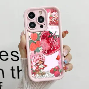 Strawberry Shortcake Pattern Phone Case, Soft Silicone, Fully Protected and Shockproof For iPhone 17 16 15 Pro Max 14 13 12 11 X Plus Air Pink Girl Mini