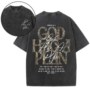 God Has A Plan Christian Washed T-Shirt – Vintage Washed Inspirational Faith Graphic Tee for Men & Women