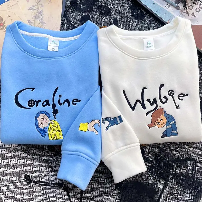 W.ybi.e And C0raline​ Embroidered Sweatshirts, Halloween Sweatshirt, Scary Horror Shirt