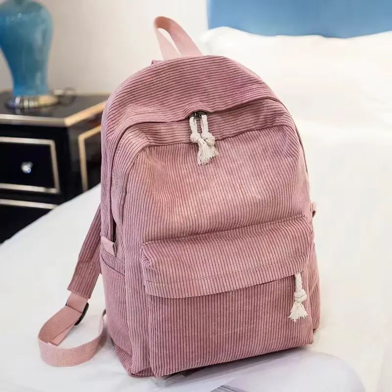 Corduroy Backpack, Academy Fashion School Bags for Middle/High School & College, Cute Tassel Detail, Versatile Casual Daily Bag