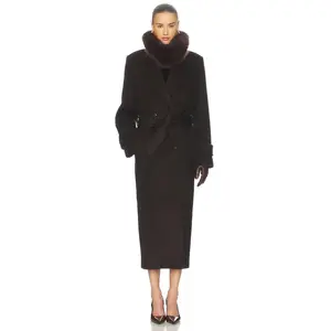Helsa Bold Shoulder Long Coat in Espresso