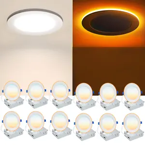 5CCT 4/6 Inch 12Pack LED Recessed Ceiling Light with Night Light 12W Dimmable Ultra-Thin Home Decor Lighting Warm White Atmosphere 120V 1050lm LED Lights for Bedroom Indoor Lighting