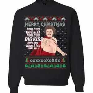 Nacho Libre Ugly Christmas Sweatshirt – Big Kiss Little Hug Funny Movie Meme Holiday Sweater, Comedy Film Xmas Outfit for Fans