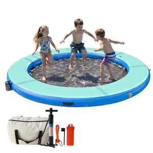 #Summervibes ALBOTT Circle/Hexagon/Triangle 8FT/10FT/12FT Inflatable Water Hammock for Adults, Floating Raft Dock Platform with Mesh, Heavy Duty Water Float Dock for Lake, Beach, Summer Party