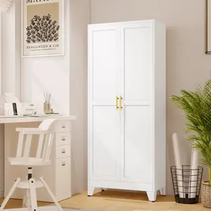 Metal 71" Pantry Cabinet with 2 Doors and Adjustable Shelves, Kitchen Storage Cabinet with Gold Handles, Versatile Storage for Kitchen, Bathroom, Dining Room and Utility Room, White
