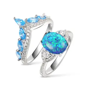 Jeulia Opal Stackable Sterling Silver Ring Set