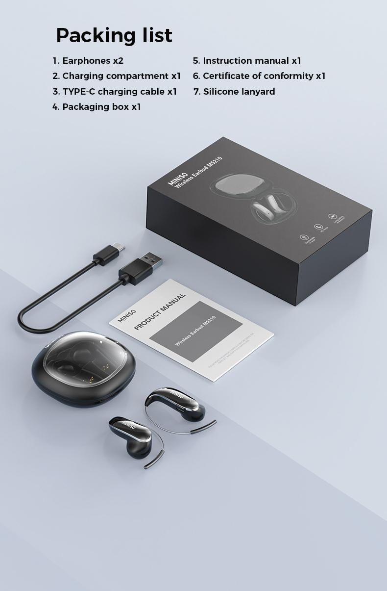 MINISO Wireless EarBuds - Bluetooth Headphones with Zero‑Gravity Titanium Ear‑Hook Design, Noise Isolation, Wireless Earbuds Headset Bluetooth 6.0, IPX5 Waterproof & Sweatproof, Ideal for Travel & Electronic Gifts for Men and Women