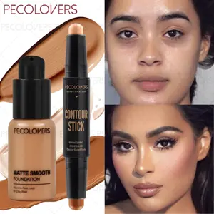 2pcs Matte Finish Face Sculpting Kit - Oil-Control BB Cream & Double-Ended Highlight Stick, Buildable Foundation for Flawless Base, Sweat-Proof Longwear, Ideal for Daily Contour & Travel Touch-Up - Professional Face Makeup Set
