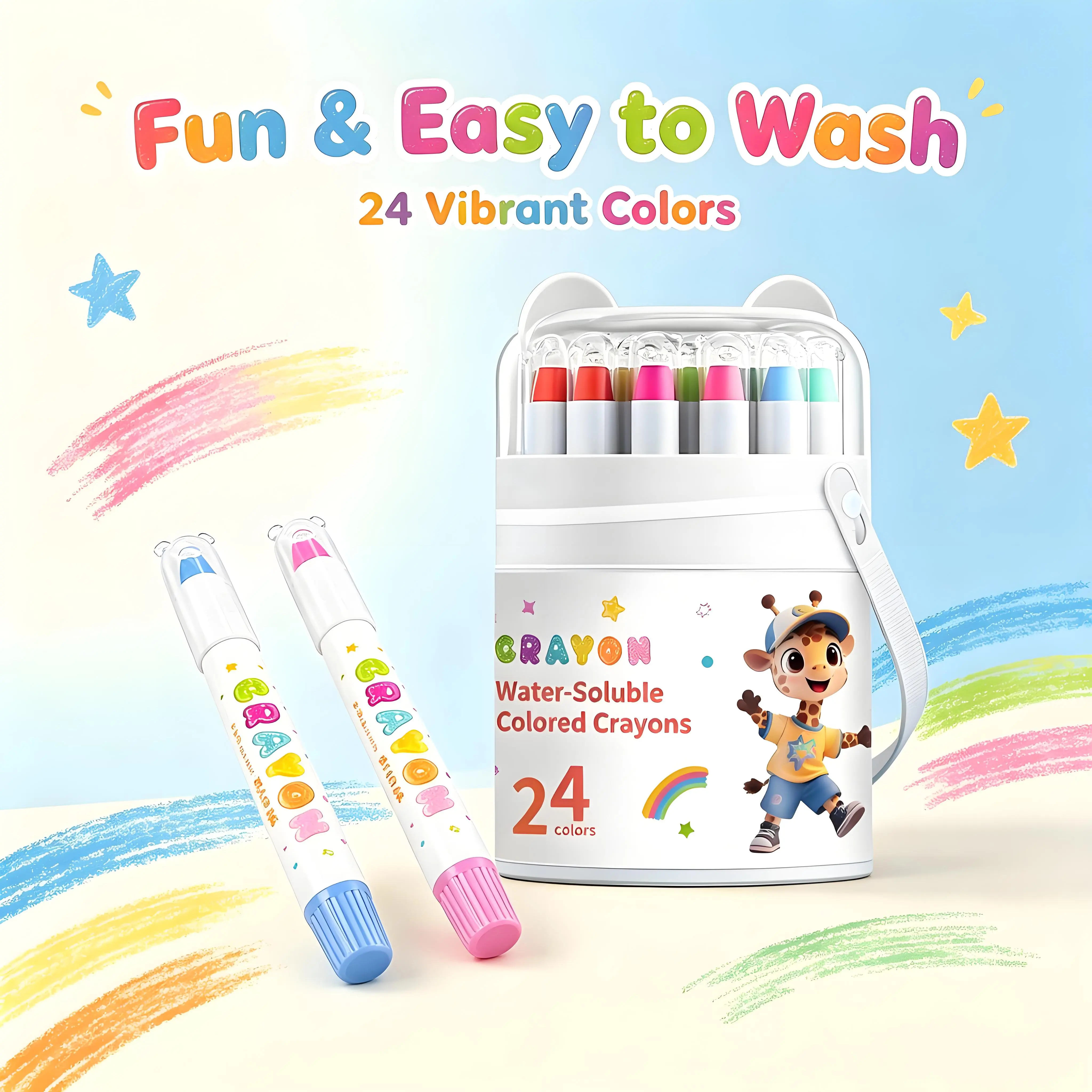 Unisex Water-Soluble Twistable Crayons Set with Portable Storage Bucket, Blendable Texture Art Supplies for 6+ Creative Individuals, Coloring, Bullet Journaling, Back to School