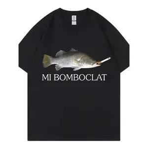 COD Men's Funny "Bomb Defusing Fish" Graphic T-Shirt - Vintage Harajuku Style Short-Sleeve Tee with "Mi Bomboclat" Print, Black Casual Streetwear for Relaxed Outfits