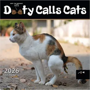 Funny Dooty Calls Cats 2026 Wall Calendar 12 Month | 12" x 24" Open | Thick & Sturdy Paper | Giftable | White Elephant Kitten  Calendar 2026