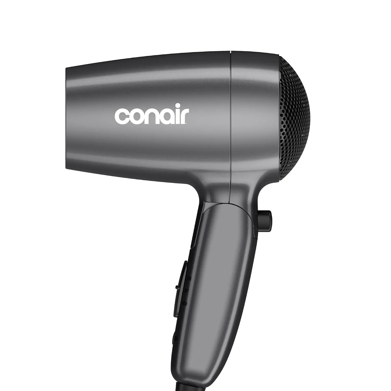 Conair 1875 Watt Travel Hair Dryer Dual Voltage Folding Handle Travel Hair Dryer for All Hair Types, Gray, 124AMZL
