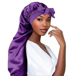 3 counts Adjustable Bonnets for Black Women Braid Bonnet, Large Long Satin Bonnet for Braids, Bonnet with Stretchy Tie Band Sleep Cap