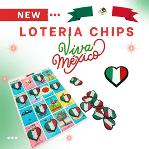 50 New Loteria Chips Fichas Mexico Heart Viva Mexico Game Pieces with Mexican Flag Colors and Designs
