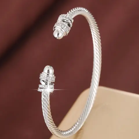Women's Elegant Rhinestone Decorated Twist Design Cuff Bangle, Exquisite Trendy Cuff Bangle, Fashionable Jewelry for Women & Girls As Gift, Twisted Cable Bracelet, Pretty Bracelet