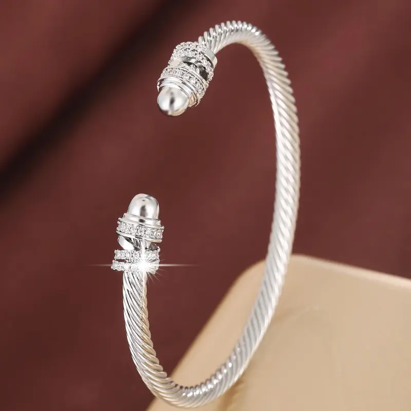 Women's Elegant Rhinestone Decorated Twist Design Cuff Bangle, Exquisite Trendy Cuff Bangle, Fashionable Jewelry for Women & Girls As Gift, Twisted Cable Bracelet, Pretty Bracelet